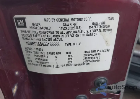 2005 Chevrolet Trailblazer Ext Ls from USA, damaged, VIN 1GNET16S456133383